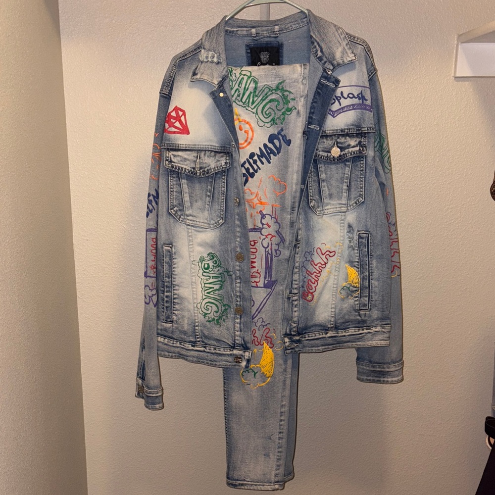 Switch Remarkable Men’s Graffiti Denim Jacket & Jeans XL 34x34 — Brand New Set
